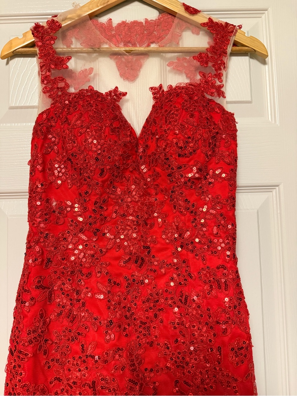 Red Embellished Lace Sheath Dress